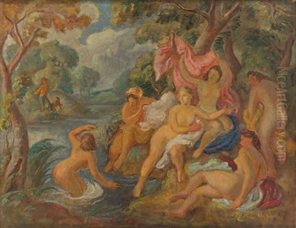 Les Baigneuses Oil Painting by Kuzma Czurylo