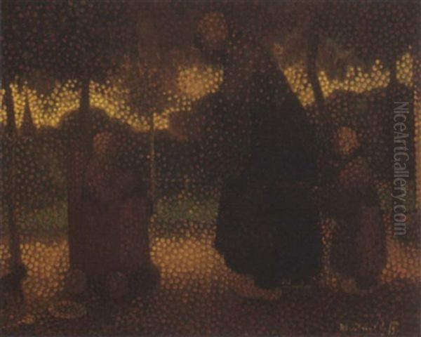 Mother With Children Oil Painting by Henri Van Daalhoff