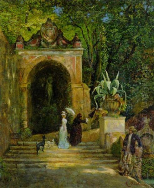 Im Park Der Villa D'este In Tivoli Oil Painting by Eduard Daelen