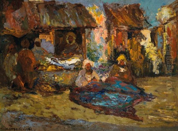 Scene De Marche A Tanger Oil Painting by Charles Henri Gaston Dagnac-Riviere