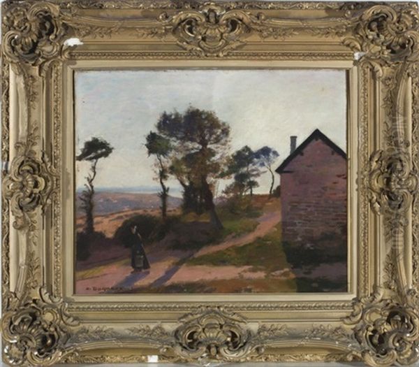A Rural Landscape With A Barn Oil Painting by Albert Marie Adolphe Dagnaux
