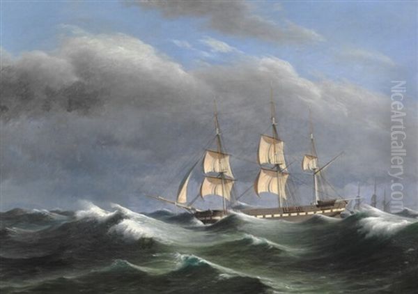 Seascape With A Three-masted Sailing Ship Oil Painting by Carl Dahl