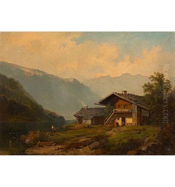 Seelandschaft Mit Haus Und Figurenstaffage Oil Painting by Hans Dahl