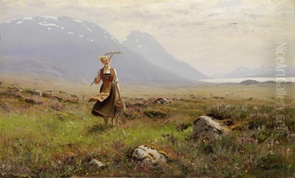 Bauerin Im Grunen Oil Painting by Hans Dahl