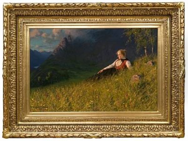 Hvile I Fjellet Oil Painting by Hans Dahl