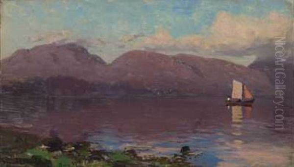 Solnedgang, Sognefjord Oil Painting by Hans Dahl