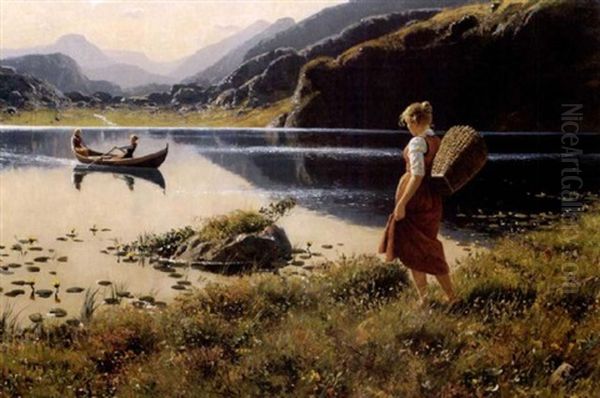 Venter Pa Skyss Oil Painting by Hans Dahl