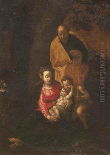 Sacra Famiglia Con San Giovannino Oil Painting by Giuseppe Luchi Antonio