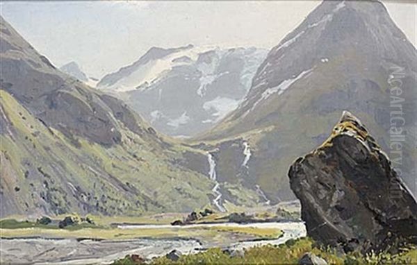 Fjordlandskap Oil Painting by Hans Andreas Dahl
