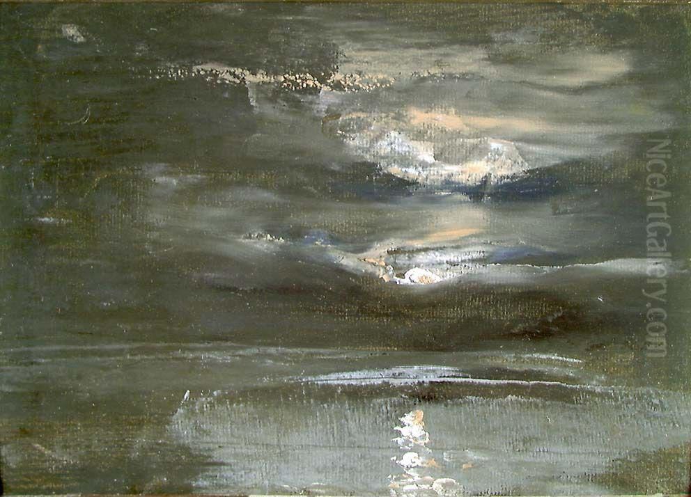 The Elbe By Moonlight Oil Painting by Johan Wilhelm Ludwig Dahl