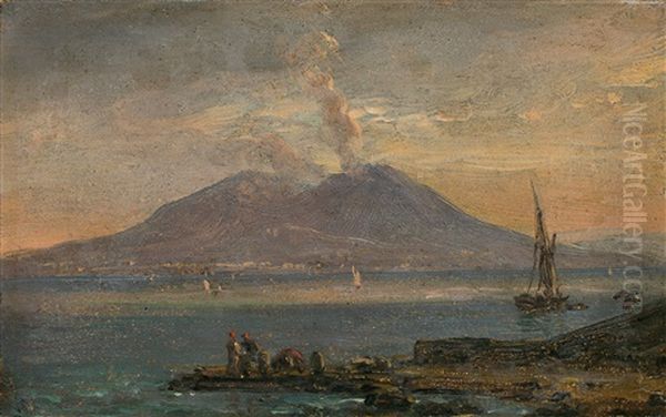 Der Vesuv, Gesehen Von Posillipo (vesuvius Seen From Posillipo) Oil Painting by Johan Wilhelm Ludwig Dahl