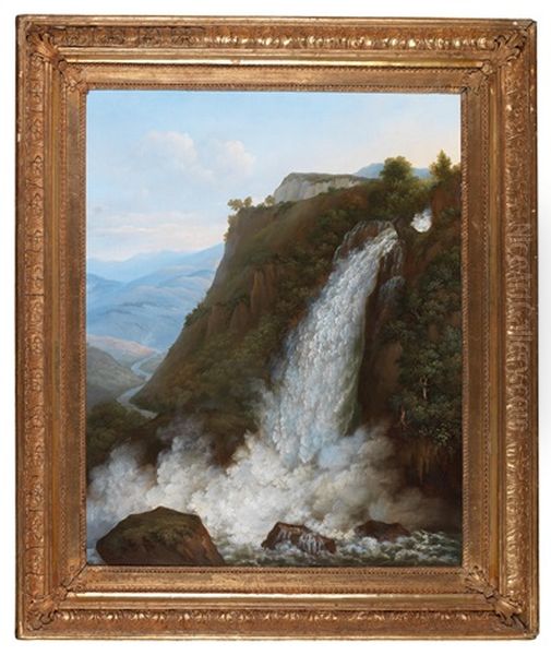 Landscape With The Cascata Delle Marmore Bei Terni, In The Nera Valley Oil Painting by Johan Wilhelm Ludwig Dahl