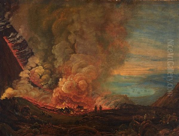 Eruption Of Vesuvius Oil Painting by Johan Wilhelm Ludwig Dahl