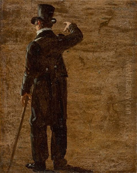 Study Of A Figure From Behind (portrait Of Crown Prince Christian Frederik Of Denmark In Naples?) Oil Painting by Johan Wilhelm Ludwig Dahl