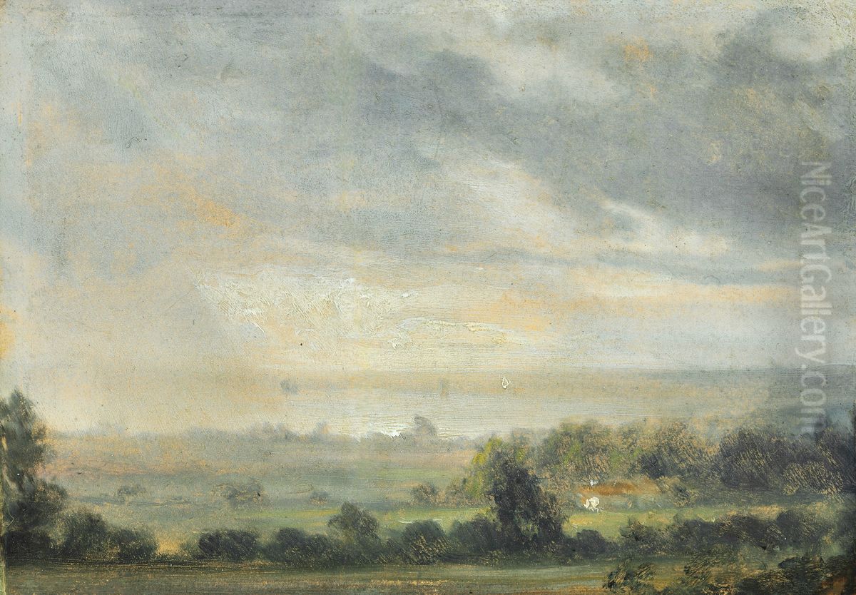 View From The Elbe Valley With High Cloudy Sky Oil Painting by Johan Wilhelm Ludwig Dahl