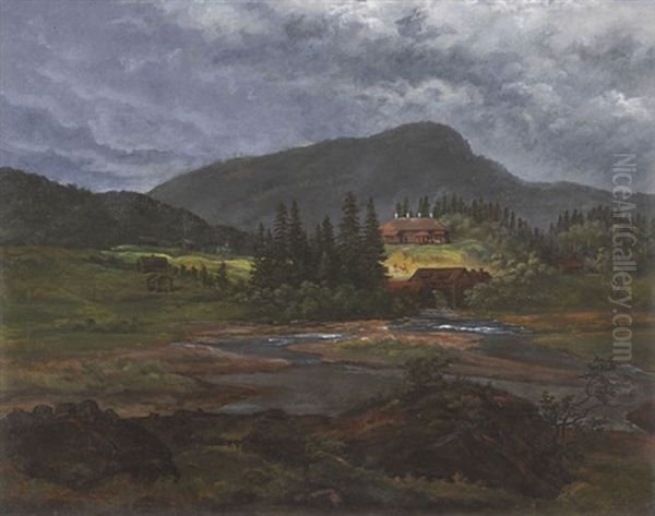 Die Eisenhutte In Marie-dahlen, Norwegen Oil Painting by Johan Wilhelm Ludwig Dahl