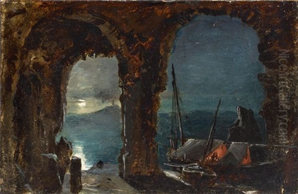 Grotte Bei Posilippo Im Mondschein Oil Painting by Johan Wilhelm Ludwig Dahl