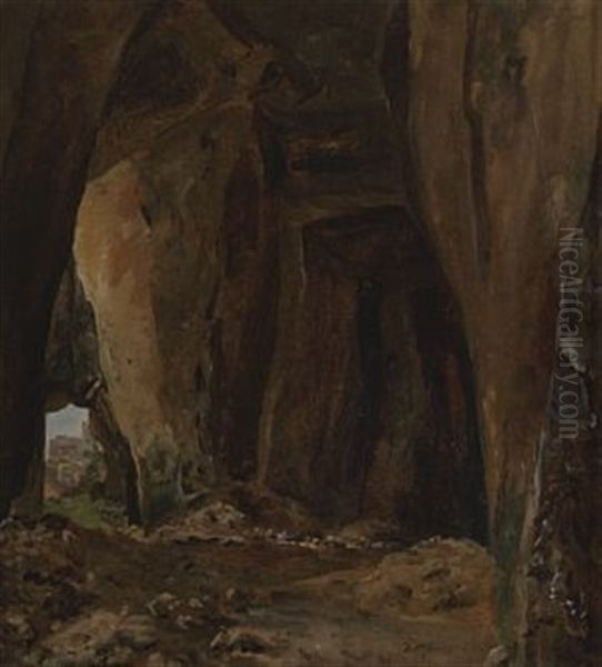 Grotte Ved Napoli - Naturstudie Oil Painting by Johan Wilhelm Ludwig Dahl