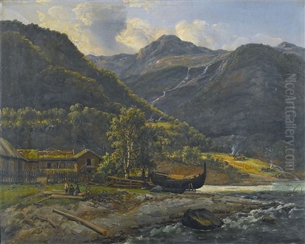 View At Skjolden In Lyster Oil Painting by Johan Wilhelm Ludwig Dahl