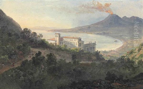 View Over Quisisana Towards The Bay Of Naples, Vesuvius Beyond Oil Painting by Johan Wilhelm Ludwig Dahl