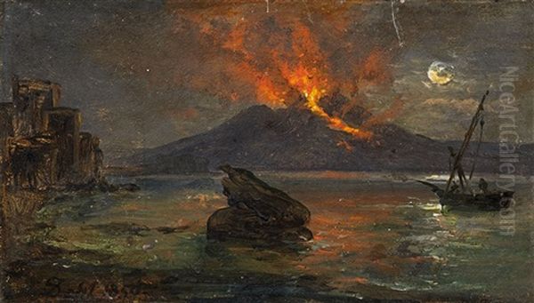 Coast Near Posilippo At Night Oil Painting by Johan Wilhelm Ludwig Dahl