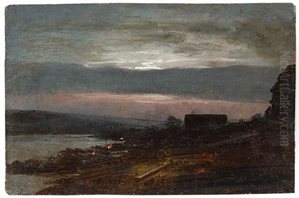 View On The River Elbe Near Dresden At Night Oil Painting by Johan Wilhelm Ludwig Dahl