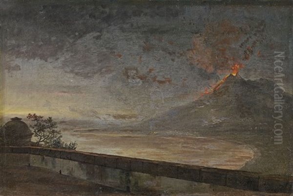 View Over The Bay Of Naples With Vesuvius Oil Painting by Johan Wilhelm Ludwig Dahl