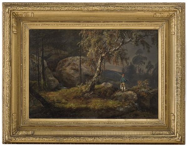 Rocky Mountain Side With A Birch Tree Oil Painting by Johan Wilhelm Ludwig Dahl