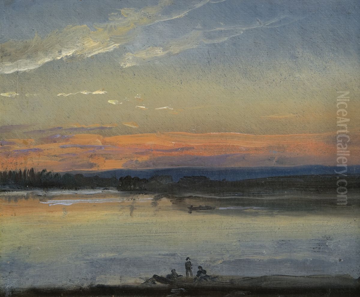 The Elbe In Evening Light Oil Painting by Johan Wilhelm Ludwig Dahl