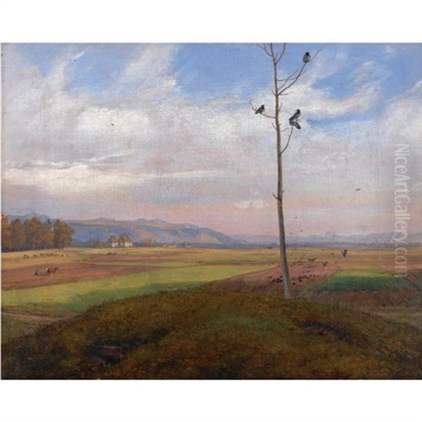 Parti Ved Dresden (view Over Fields Near Dresden) Oil Painting by Johan Wilhelm Ludwig Dahl