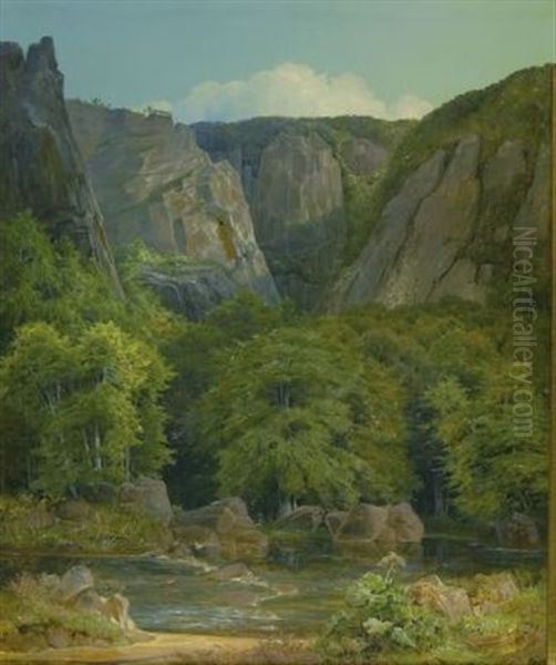 Ansicht In Der Sachsischen Schweiz Oil Painting by Johan Wilhelm Ludwig Dahl