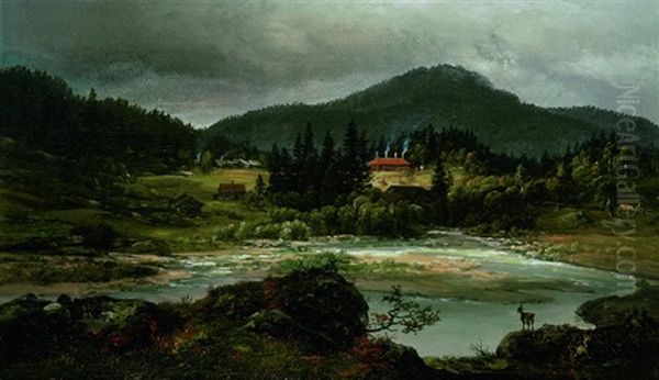 Ansicht Von Jernhammeren In Maridalen Oil Painting by Johan Wilhelm Ludwig Dahl