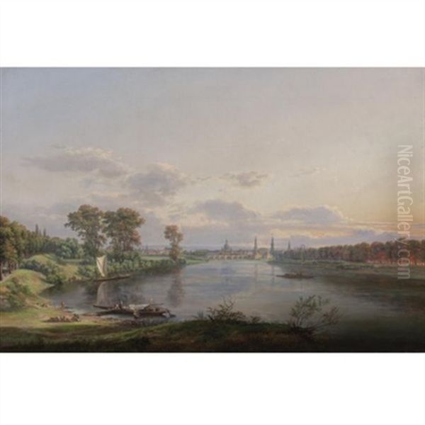 View Of Dresden From The Road To Meissen Oil Painting by Johan Wilhelm Ludwig Dahl