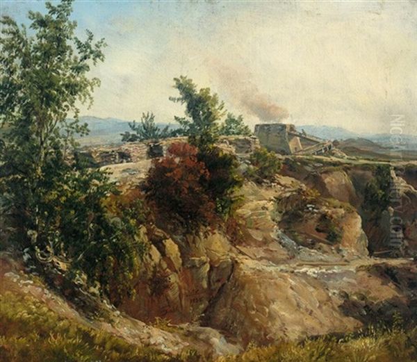 Kalkovn Ved Maxen (chalkpit Near Maxen) Oil Painting by Johan Wilhelm Ludwig Dahl