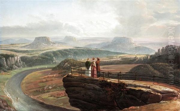 View From The Bastei, Dresden Oil Painting by Johan Wilhelm Ludwig Dahl