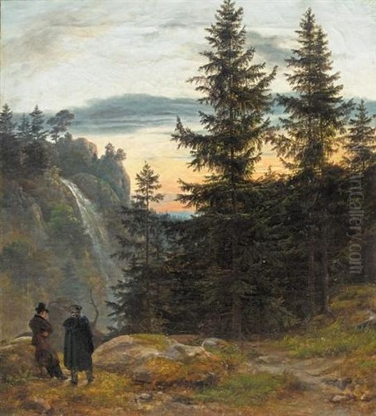 Utsikt Med Foss Oil Painting by Johan Wilhelm Ludwig Dahl