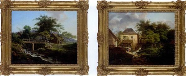Rustic German Landscape (+ Another Similar; Pair) Oil Painting by Johan Wilhelm Ludwig Dahl