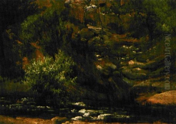 Elveparti Med Fjellvegg I Bakgrunnen Oil Painting by Johan Wilhelm Ludwig Dahl