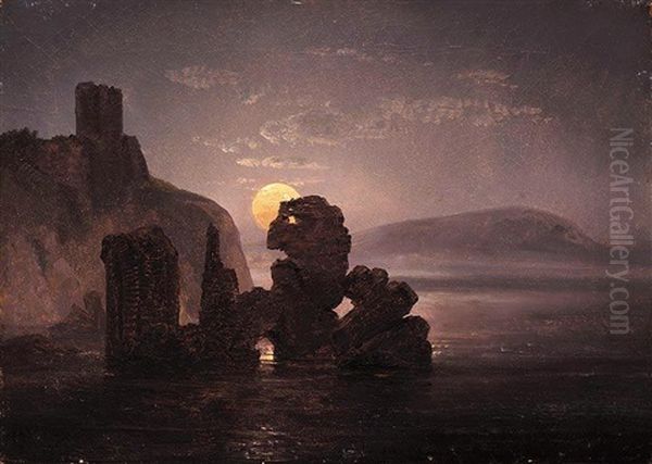 Ruiner Ved Baia (ruins Near Baia) Oil Painting by Johan Wilhelm Ludwig Dahl