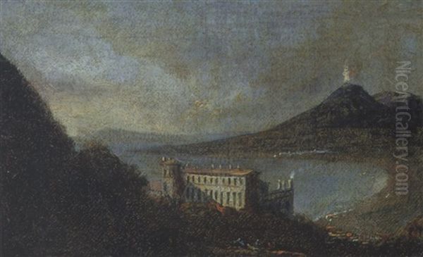Blick Auf Die Villa Quisisana Und Den Golf Von Neapel Oil Painting by Johan Wilhelm Ludwig Dahl