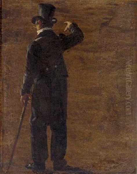 A Figure In A Morning Coat And Top Hat, Seen From Behind Oil Painting by Johan Wilhelm Ludwig Dahl