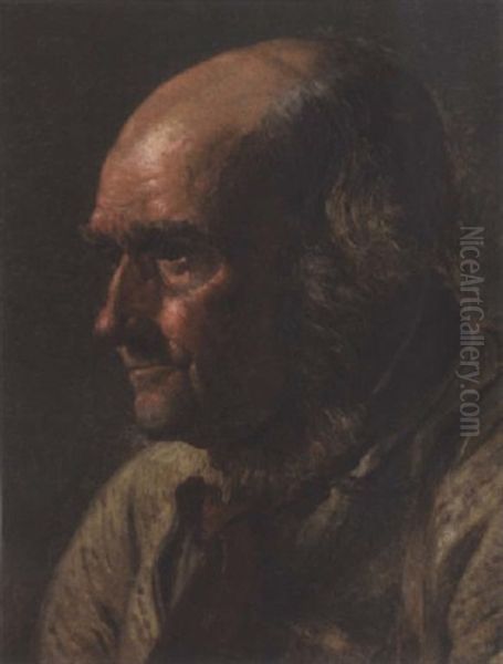 Portrettstudie Av En Gammel Man Sett I Profil Oil Painting by Johan Wilhelm Ludwig Dahl