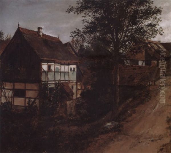 Gate I En By Oil Painting by Johan Wilhelm Ludwig Dahl