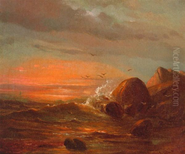 Felsenkuste Im Abendlicht Oil Painting by Johan Wilhelm Ludwig Dahl