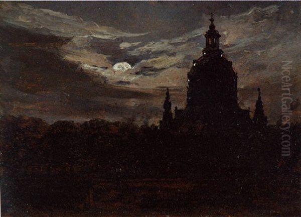 Var Frues Kirke, Dresden Oil Painting by Johan Wilhelm Ludwig Dahl