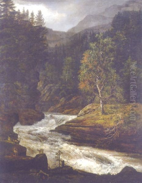 Gebirgslandschaft Mit Wildbach Bei Hemsedal Oil Painting by Johan Wilhelm Ludwig Dahl