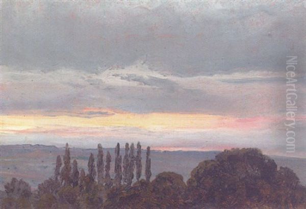 Aftenstemming Naer Dresden, I Forgrunden Popler Oil Painting by Johan Wilhelm Ludwig Dahl