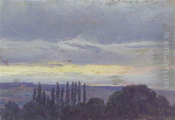 Aftenstemning Naer Dresden, I Forgrunden Popler Oil Painting by Johan Wilhelm Ludwig Dahl