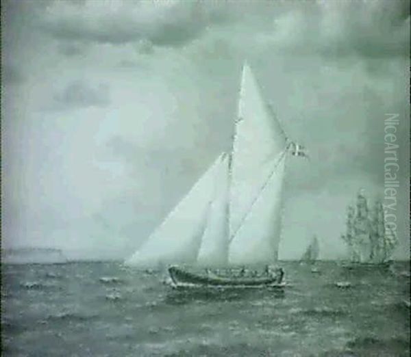 Marine, Amerikansk Og Dansk Sejlskib Pa Sundet Oil Painting by Jorgen Dahl