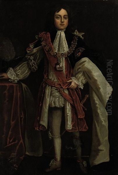 Portrait Of A Boy, Sir James Scott, 1st Duke Of Monmouth, 1st Duke Of Buccleuch Kg Pc Standing In Garter Robes Oil Painting by Michael Dahl